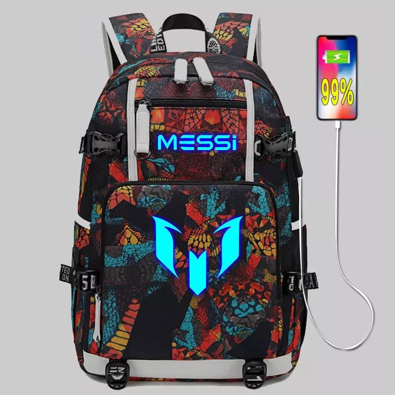 Football Lionel USB Charging Backpack School NoteBook Laptop Travel Bags
