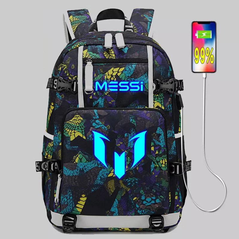 Football Lionel USB Charging Backpack School NoteBook Laptop Travel Bags