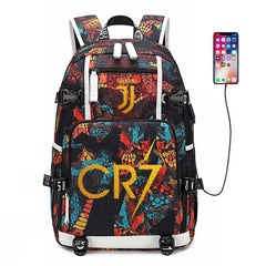 Football CR7 Ronaldo USB Charging Backpack School NoteBook Laptop Travel Bags