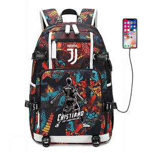 Football CR7 Ronaldo#3 USB Charging Backpack School NoteBook Laptop Travel Bags