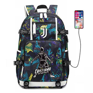 Football CR7 Ronaldo#3 USB Charging Backpack School NoteBook Laptop Travel Bags