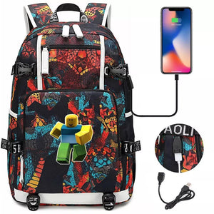 Game Roblox #3 USB Charging Backpack School NoteBook Laptop Travel Bags