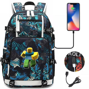 Game Roblox #3 USB Charging Backpack School NoteBook Laptop Travel Bags