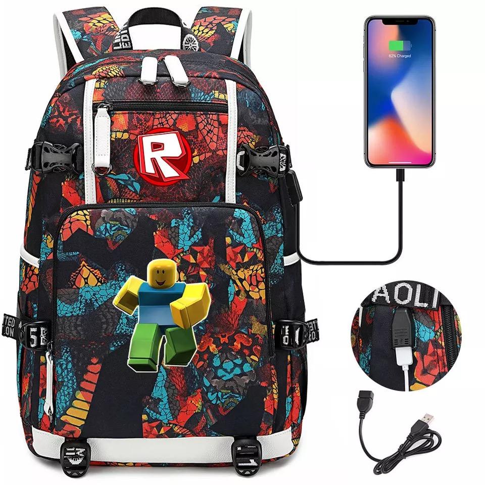 Game Roblox #4 USB Charging Backpack School NoteBook Laptop Travel Bags