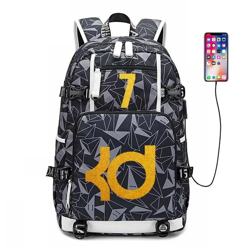 Golden State  Basketball Durant #2 USB Charging Backpack School NoteBook Laptop Travel Bags