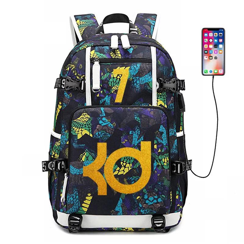Golden State  Basketball Durant #2 USB Charging Backpack School NoteBook Laptop Travel Bags
