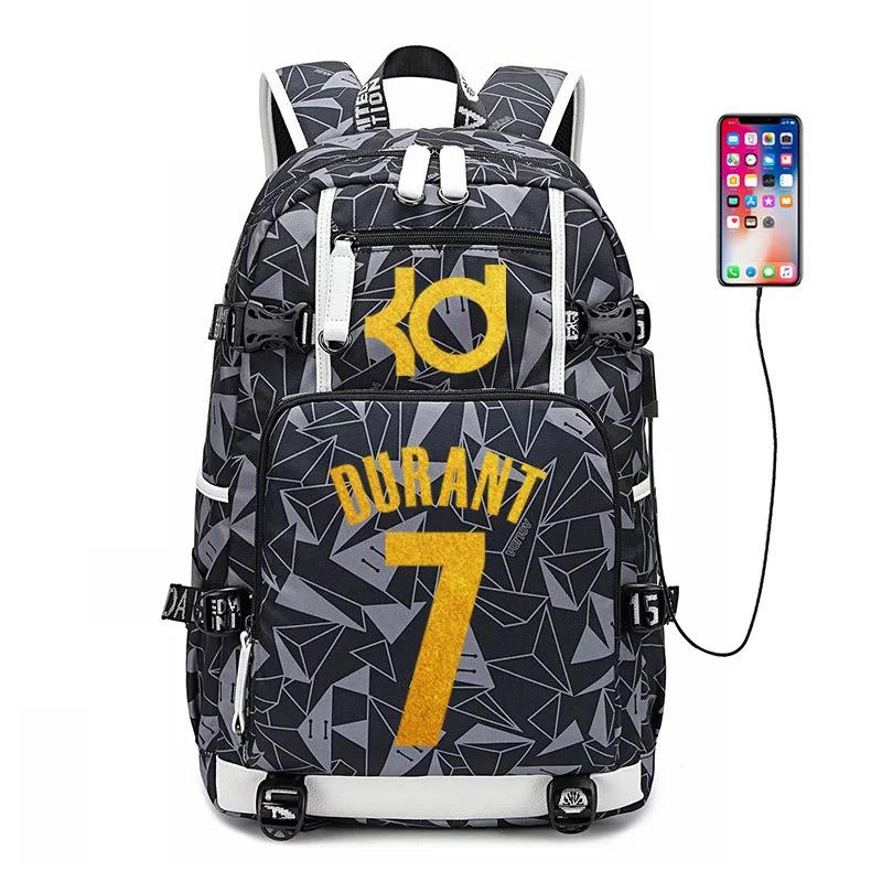 Golden State  Basketball Durant #3 USB Charging Backpack School NoteBook Laptop Travel Bags