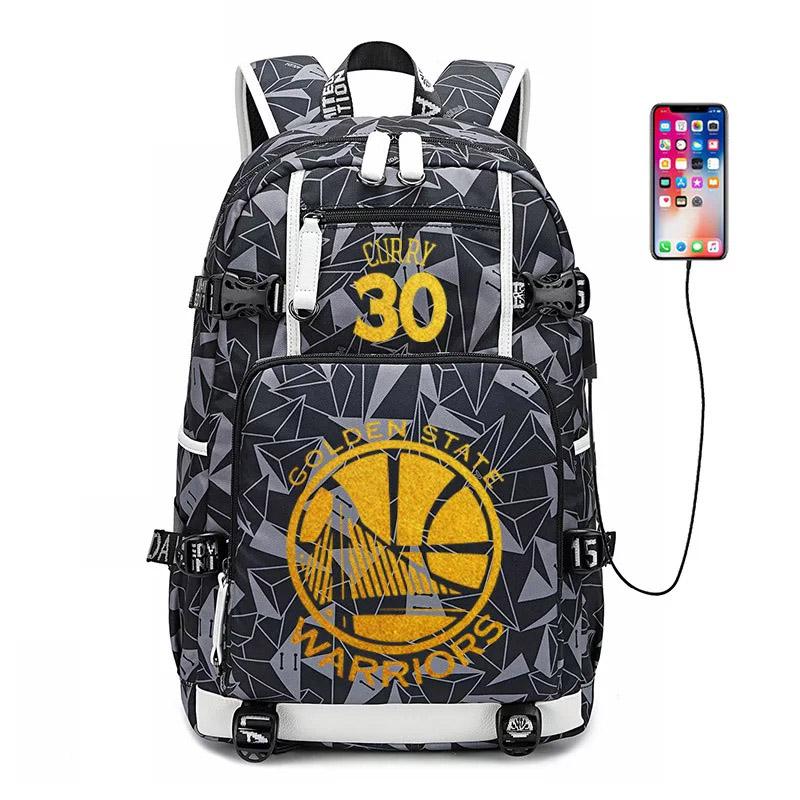 Golden State Basketball Curry #4 USB Charging Backpack School NoteBook Laptop Travel Bags