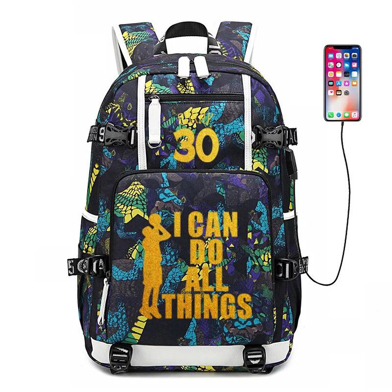 Golden State Basketball Curry #5 USB Charging Backpack School NoteBook Laptop Travel Bags