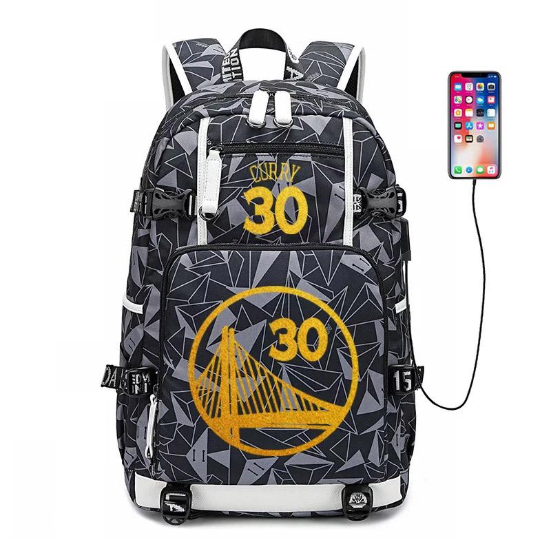 Golden State Basketball Curry #6 USB Charging Backpack School NoteBook Laptop Travel Bags
