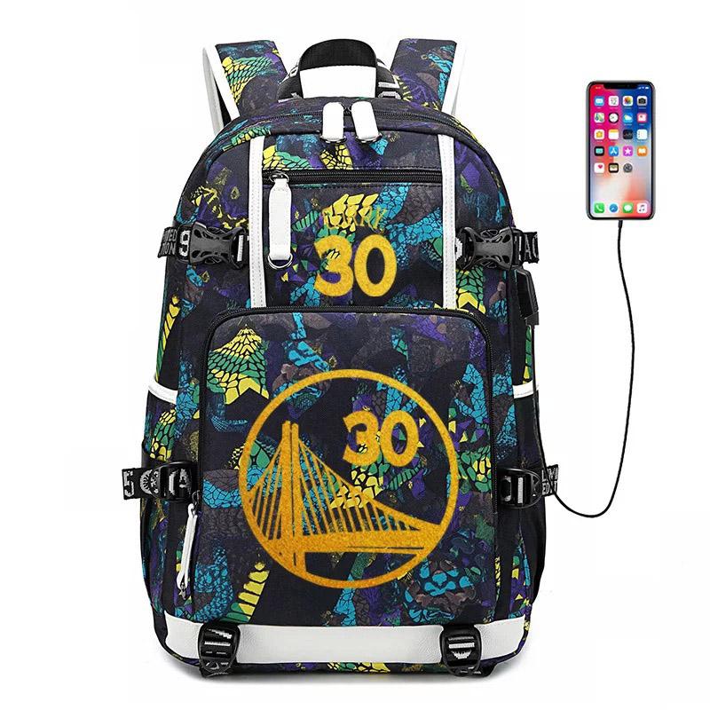 Golden State Basketball Curry #6 USB Charging Backpack School NoteBook Laptop Travel Bags