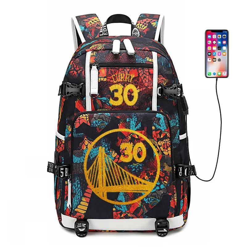Golden State Basketball Curry #6 USB Charging Backpack School NoteBook Laptop Travel Bags