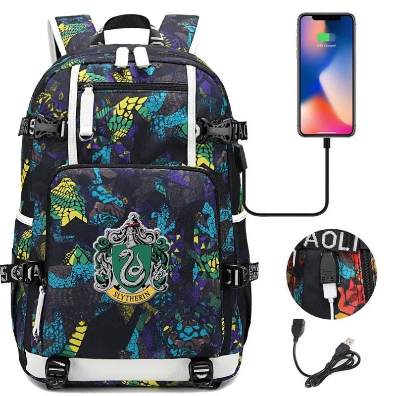 Harry Potter Slytherin  USB Charging Backpack School NoteBook Laptop Travel Bags