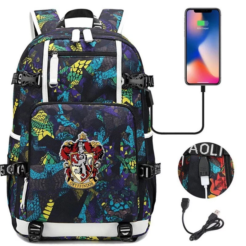 Harry Potter Gryffindor USB Charging Backpack School NoteBook Laptop Travel Bags