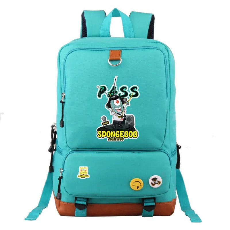 Square Pants Sponge Bob Sheldon #5 School Bag Water Proof Backpack NoteBook Laptop For Kids Adults