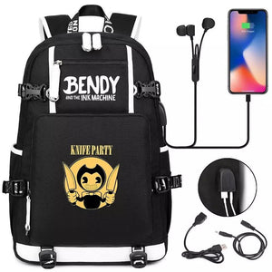 Bendy Knife Party #10 USB Charging Backpack School NoteBook Laptop Travel Bags