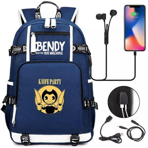 Bendy Knife Party #10 USB Charging Backpack School NoteBook Laptop Travel Bags