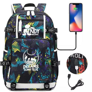 Bendy #13 USB Charging Backpack School NoteBook Laptop Travel Bags