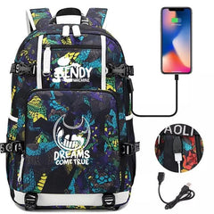 Bendy #14 USB Charging Backpack School NoteBook Laptop Travel Bags
