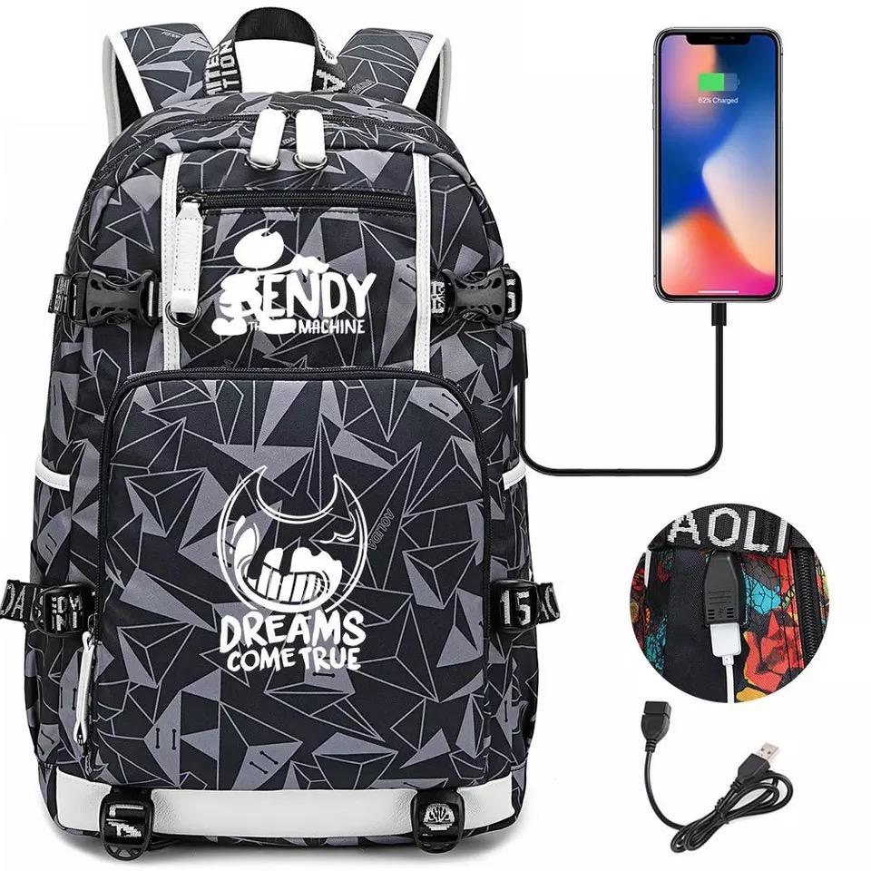 Bendy #13 USB Charging Backpack School NoteBook Laptop Travel Bags