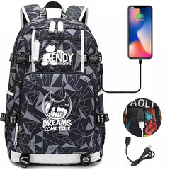 Bendy #14 USB Charging Backpack School NoteBook Laptop Travel Bags