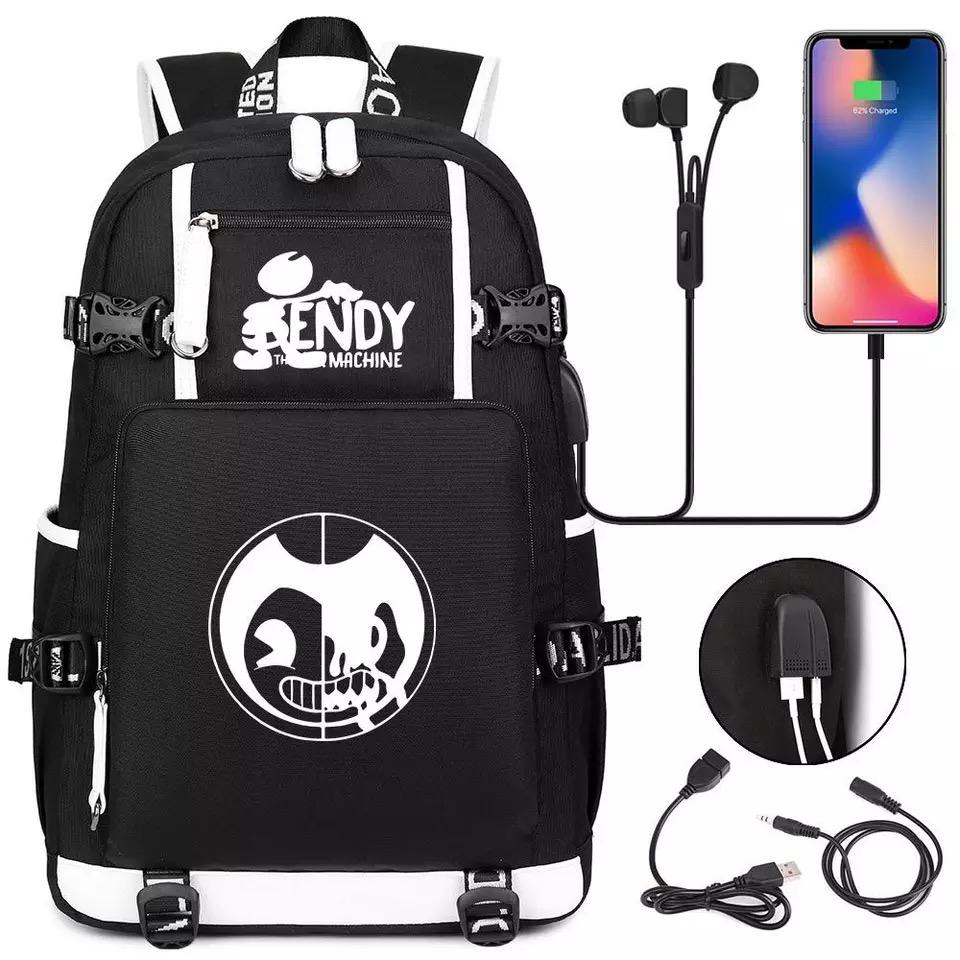 Bendy and Ink Machine USB Charging Backpack School NoteBook Laptop Travel Bags