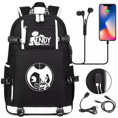 Bendy and Ink Machine USB Charging Backpack School NoteBook Laptop Travel Bags