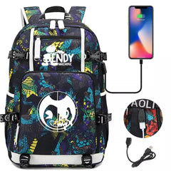 Bendy and Ink Machine USB Charging Backpack School NoteBook Laptop Travel Bags