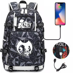 Bendy and Ink Machine USB Charging Backpack School NoteBook Laptop Travel Bags