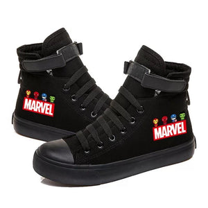 Marvel Avengers Endgame Superhero High Tops Casual Canvas Shoes Unisex Black Sneakers