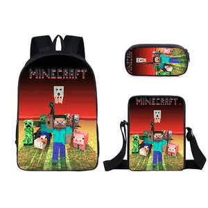Minecraft School Bag Backpack Lunch Box Book Pencil Bags  3pcs Set