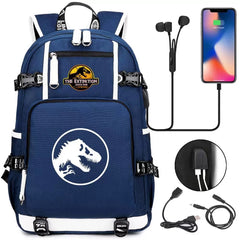 The Extinction Jurassic Park USB Charging Backpack School NoteBook Laptop Travel Bags