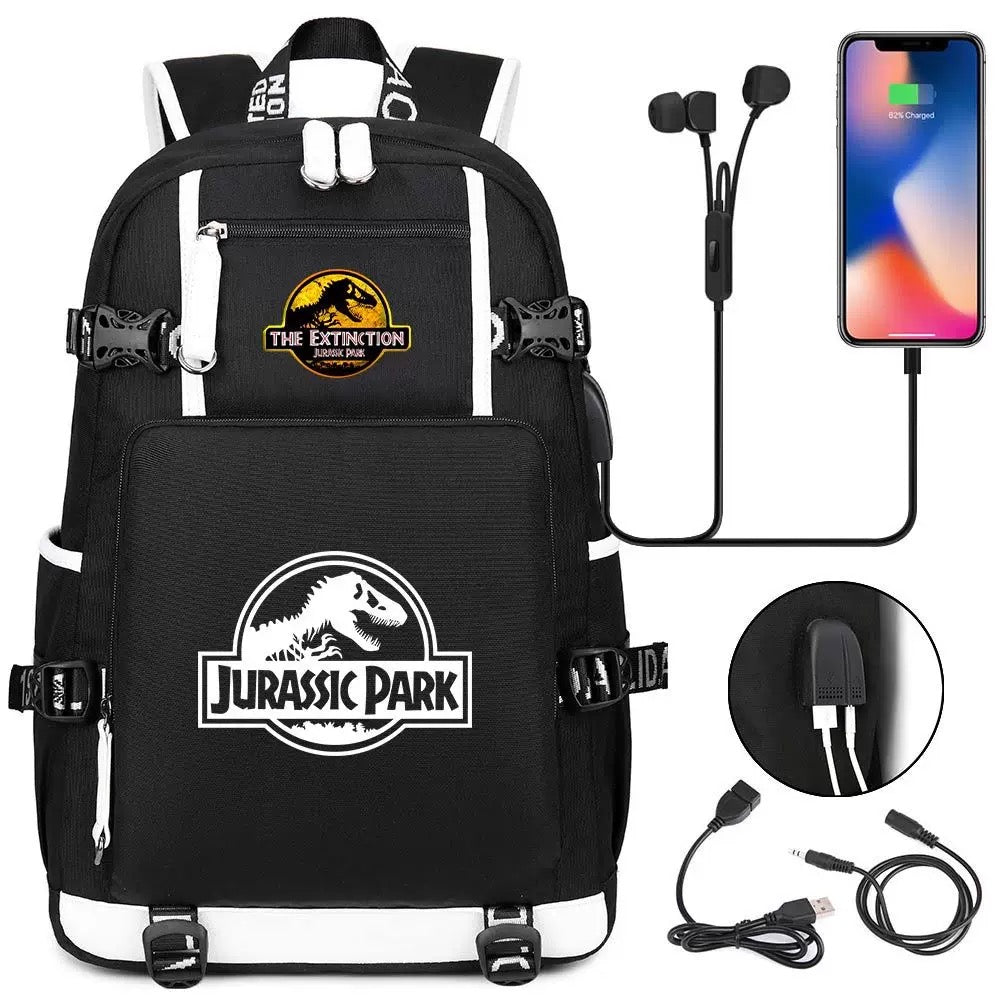 The Extinction Jurassic Park USB Charging Backpack School NoteBook Laptop Travel Bags