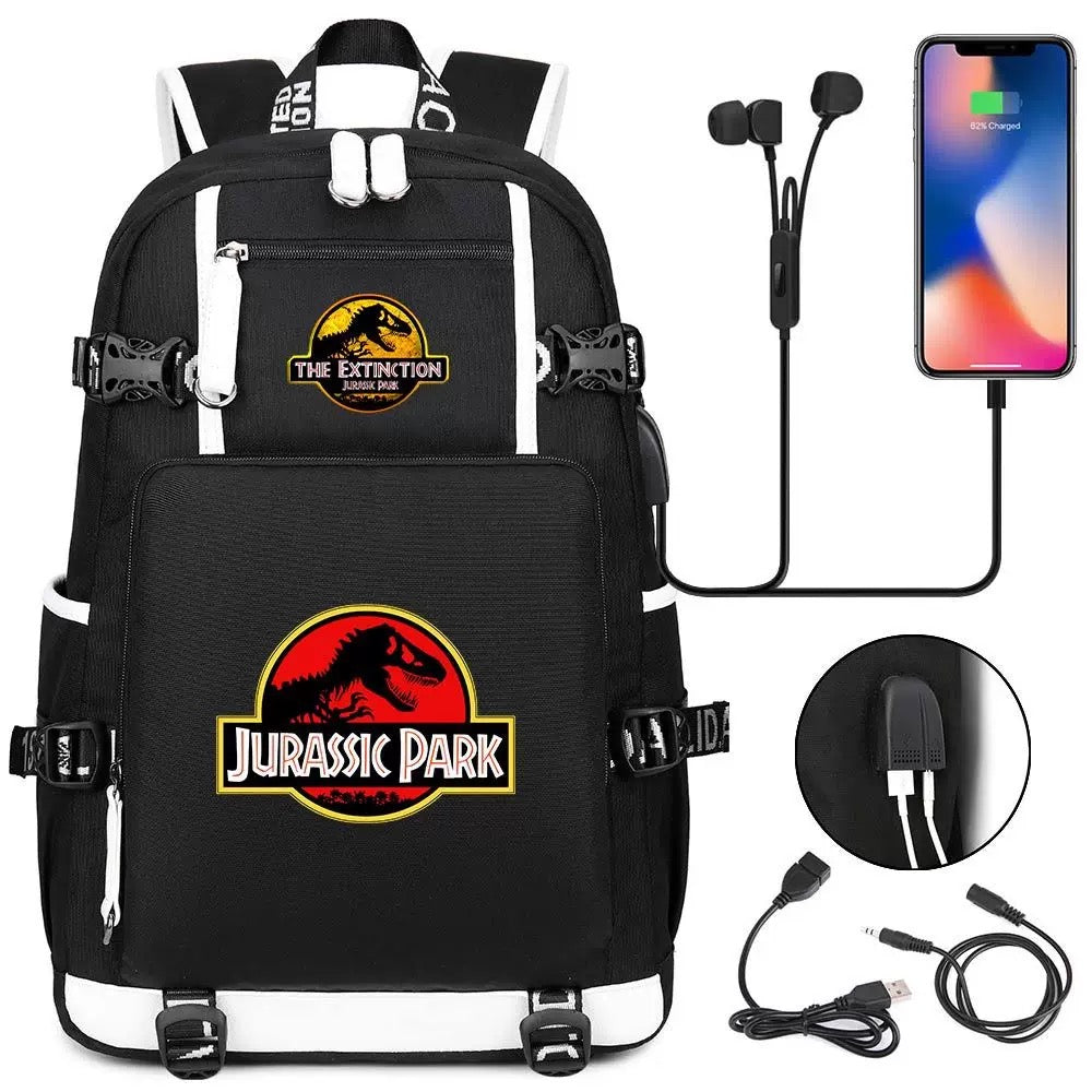 The Extinction Jurassic Park USB Charging Backpack School NoteBook Laptop Travel Bags