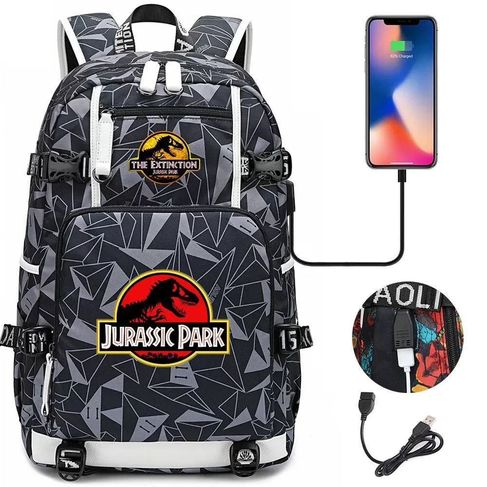 The Extinction Jurassic Park USB Charging Backpack School NoteBook Laptop Travel Bags