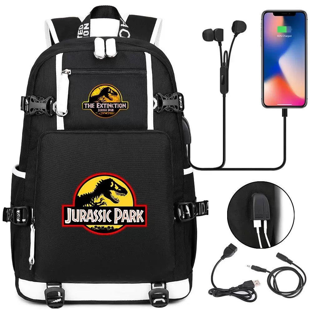 The Extinction Jurassic Park USB Charging Backpack School NoteBook Laptop Travel Bags