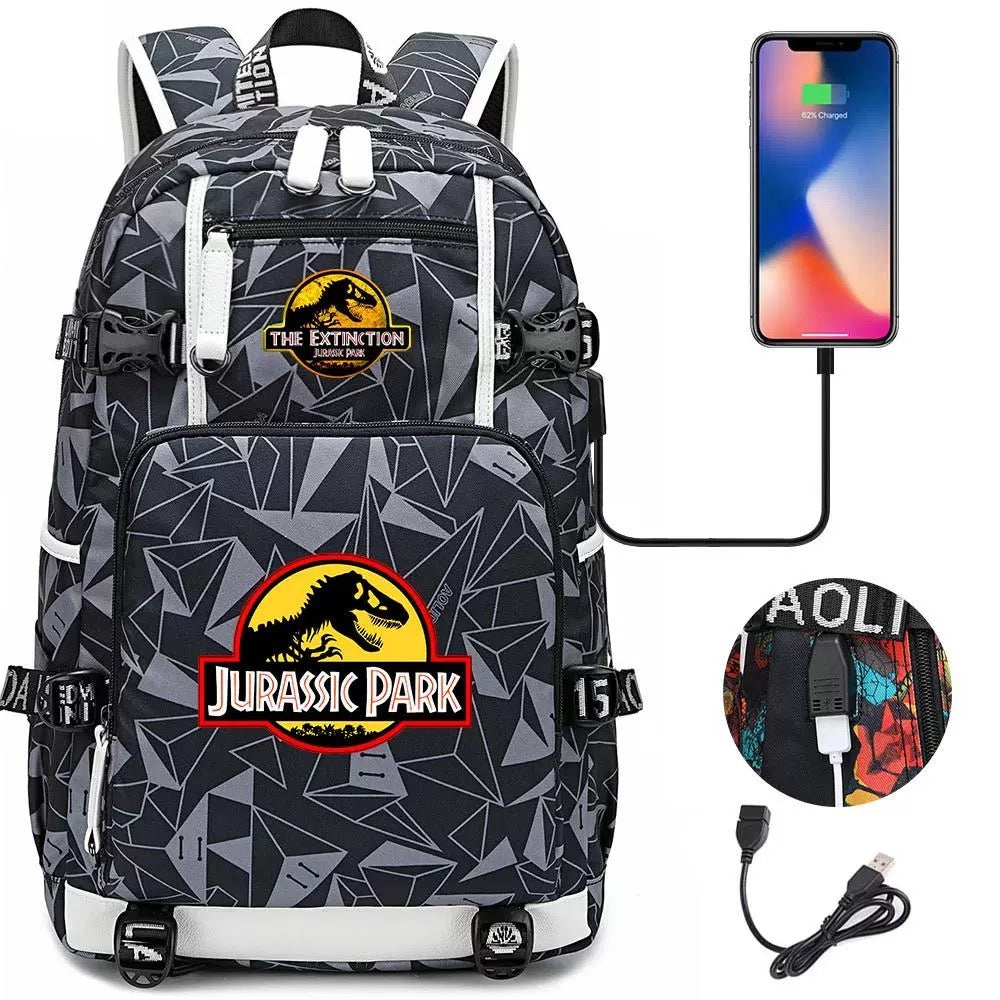 The Extinction Jurassic Park USB Charging Backpack School NoteBook Laptop Travel Bags