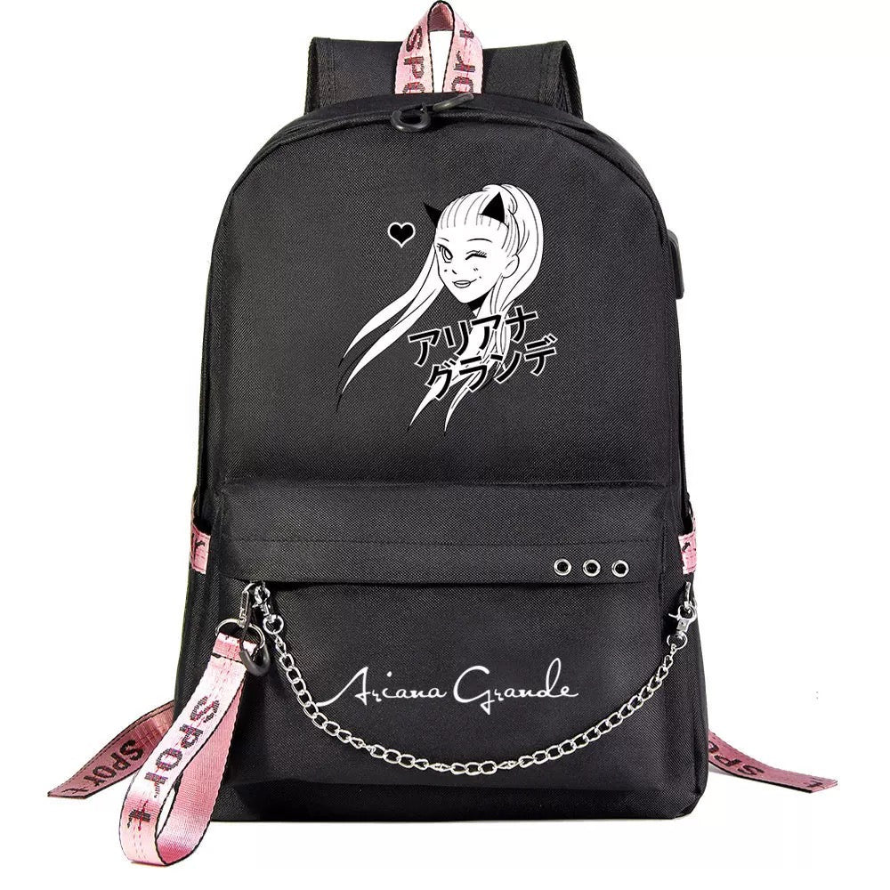 ArianaGrander Singer Shool Bag Backpack USB Charging Students Notebook Bag for Kids Adults Gifts