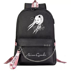 ArianaGrander Singer Shool Bag Backpack USB Charging Students Notebook Bag for Kids Adults Gifts