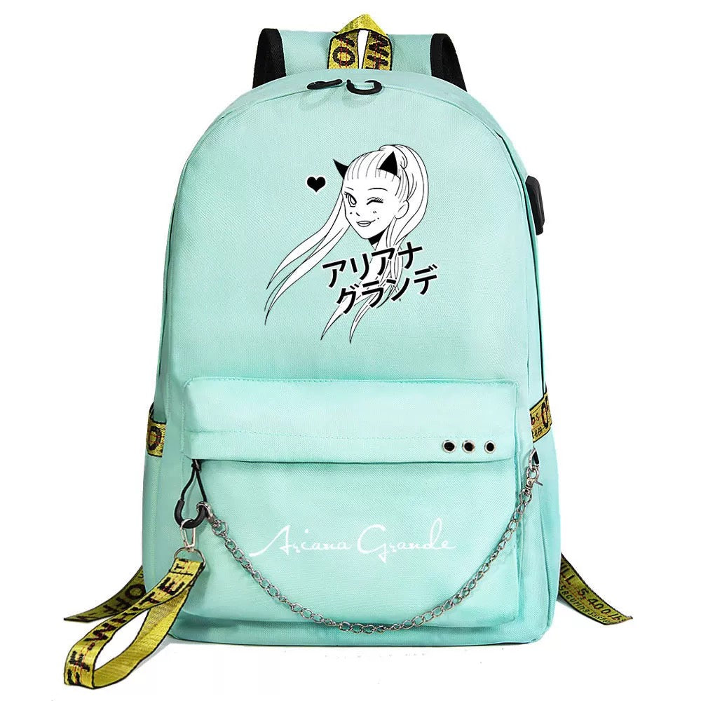 ArianaGrander Singer Shool Bag Backpack USB Charging Students Notebook Bag for Kids Adults Gifts