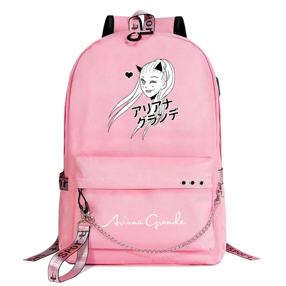 ArianaGrander Singer Shool Bag Backpack USB Charging Students Notebook Bag for Kids Adults Gifts