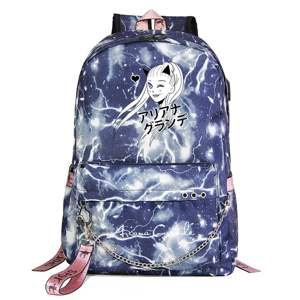 ArianaGrander Singer Shool Bag Backpack USB Charging Students Notebook Bag for Kids Adults Gifts