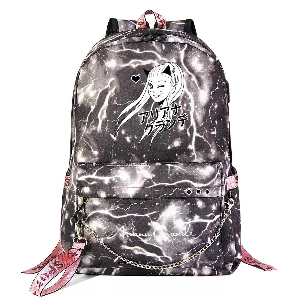 ArianaGrander Singer Shool Bag Backpack USB Charging Students Notebook Bag for Kids Adults Gifts