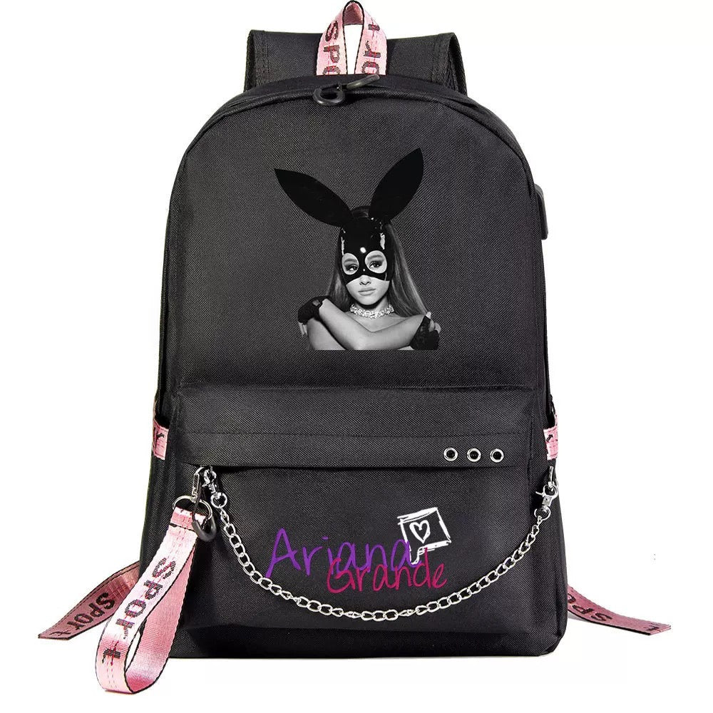 ArianaGrander Singer Shool Bag Backpack USB Charging Students Notebook Bag for Kids Adults Gifts