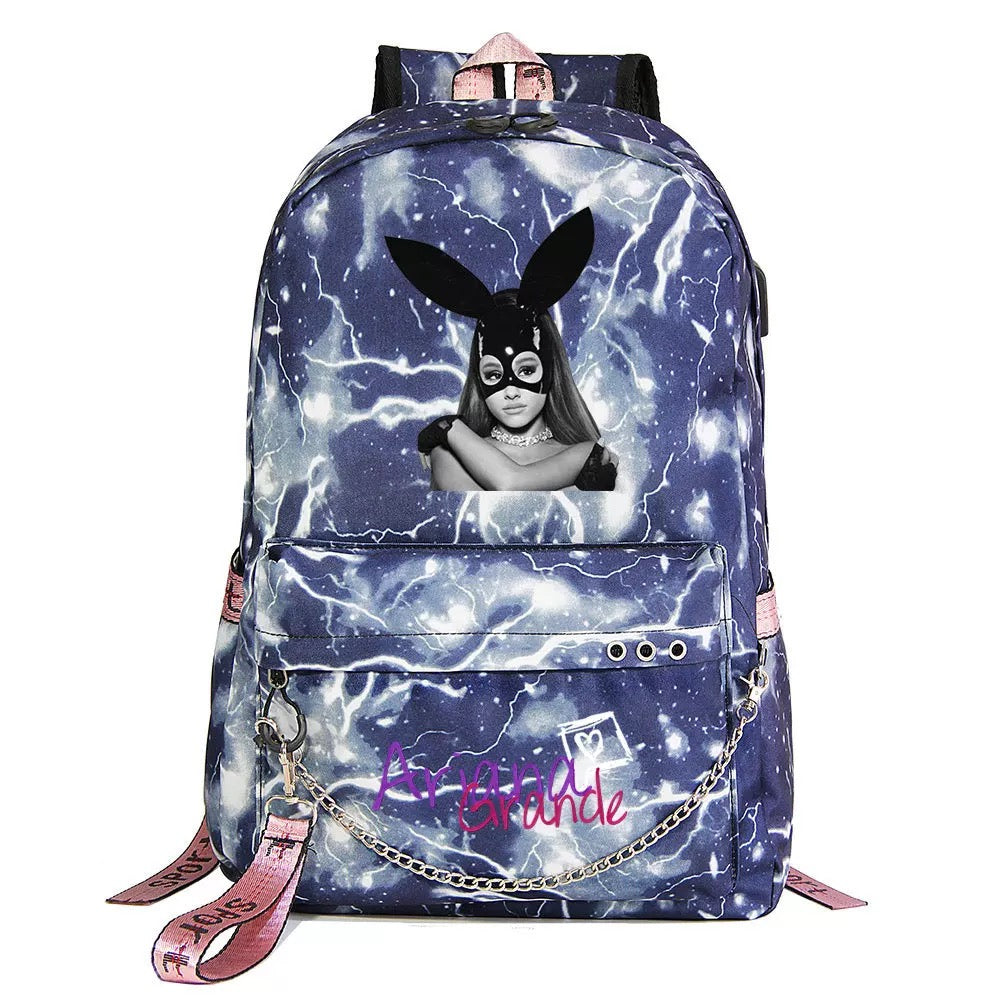 ArianaGrander Singer Shool Bag Backpack USB Charging Students Notebook Bag for Kids Adults Gifts