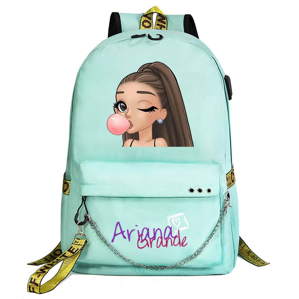 ArianaGrander Singer Shool Bag Backpack USB Charging Students Notebook Bag for Girl Kids Adults Gifts