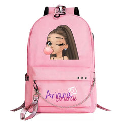 ArianaGrander Singer Shool Bag Backpack USB Charging Students Notebook Bag for Girl Kids Adults Gifts