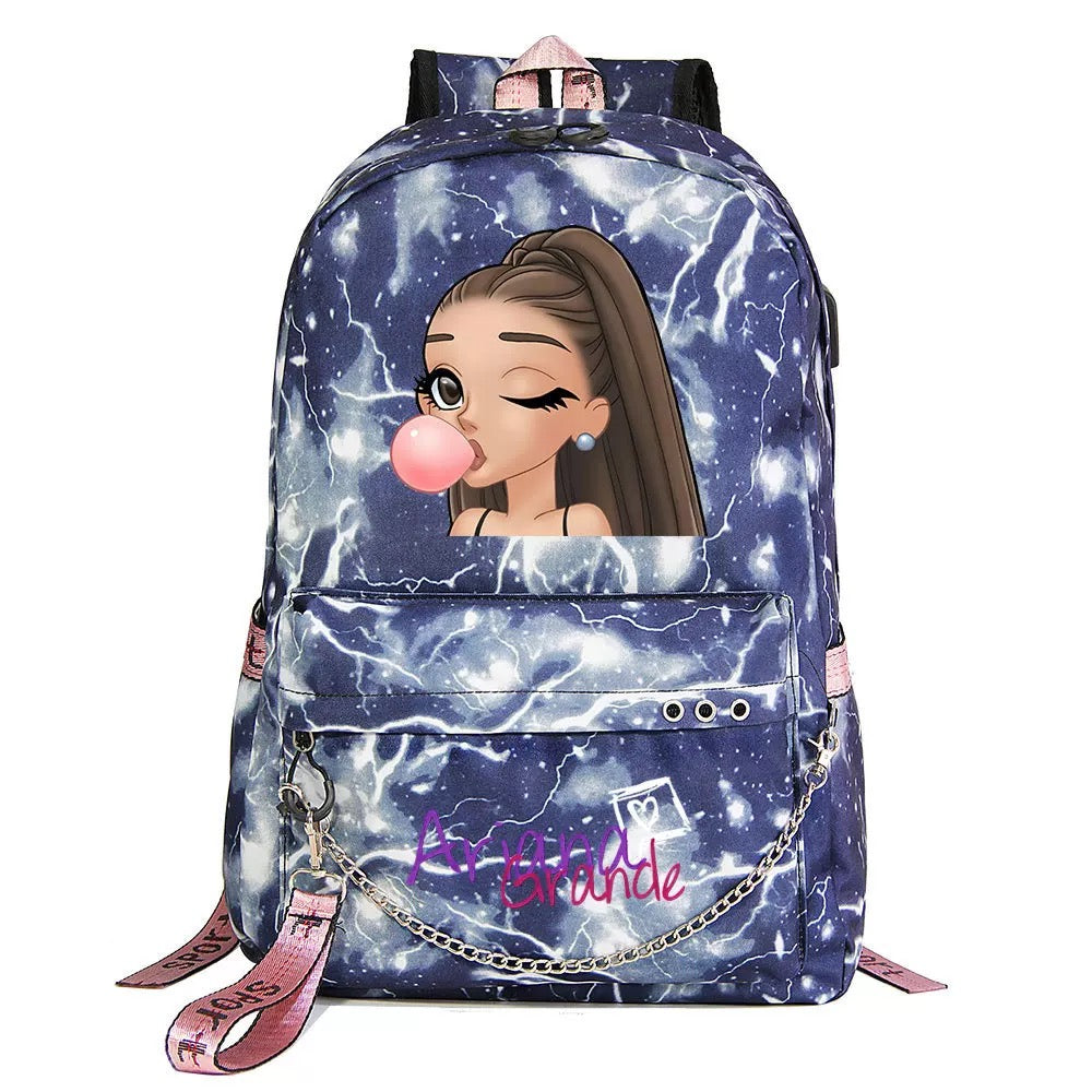 ArianaGrander Singer Shool Bag Backpack USB Charging Students Notebook Bag for Girl Kids Adults Gifts