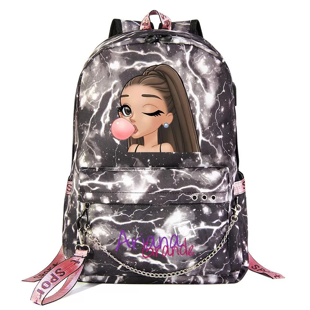 ArianaGrander Singer Shool Bag Backpack USB Charging Students Notebook Bag for Girl Kids Adults Gifts