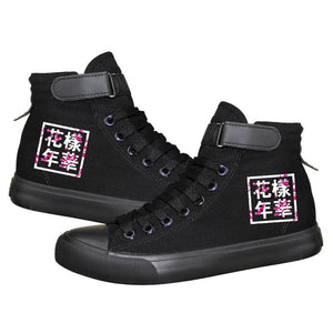 Kpop BTS High Tops Casual Canvas Shoes Unisex Black Sneakers